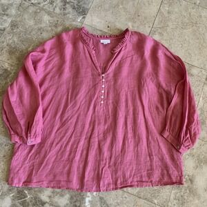 J. Jill Love Linen Blouse Women's Size 1X Popover Ruffle‎ Collar Buttons